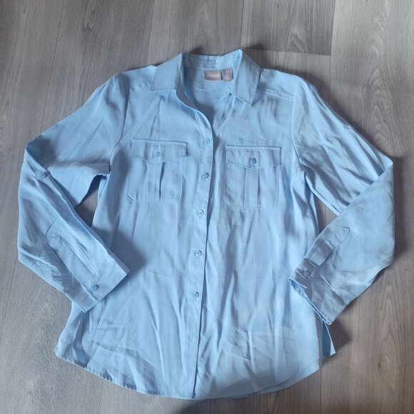 Chicos Light Blue Button-Down Long Sleeve Blouse Size 0 Small Womens - Picture 2 of 7